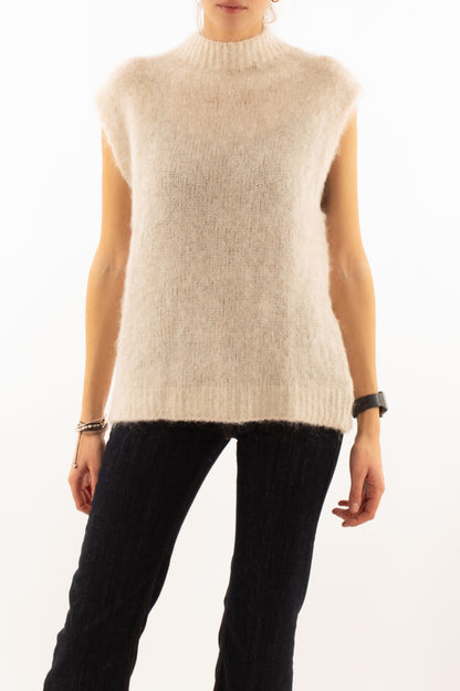 Gilet lupetto misto mohair King kong - Ecru