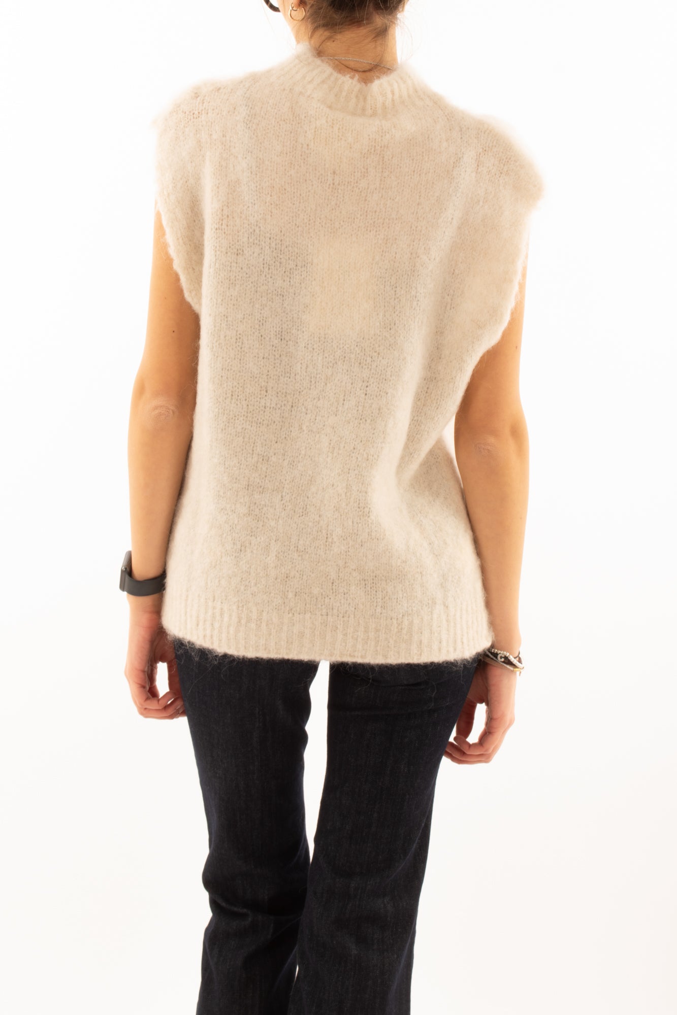 Gilet lupetto misto mohair King kong - Ecru