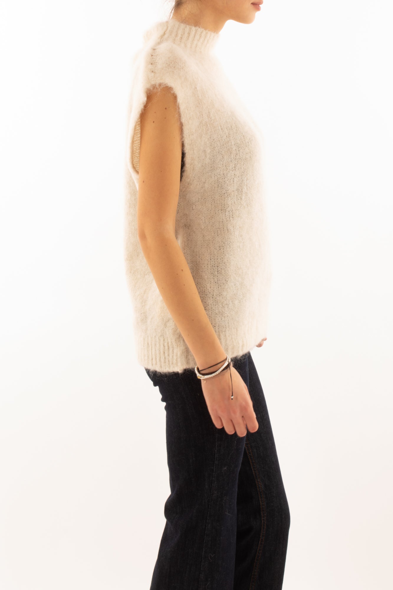 Gilet lupetto misto mohair King kong - Ecru