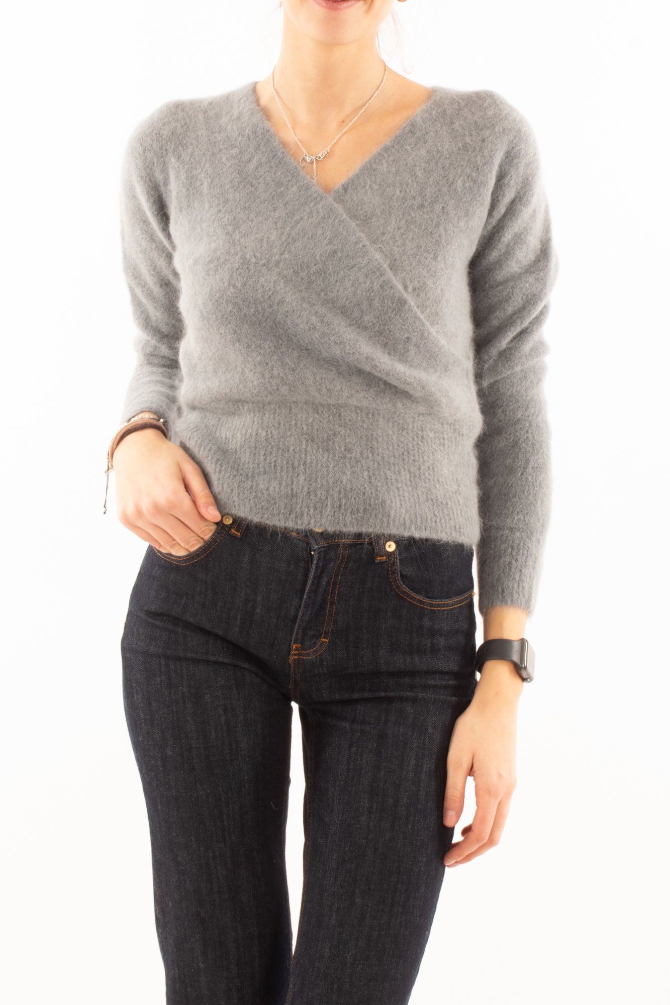 Maglione incrociato misto alpaca King kong - Grigio