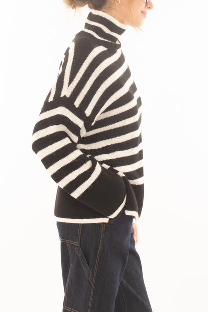 Maglione misto lana rigato da donna con spacchetto Metoo - Nero