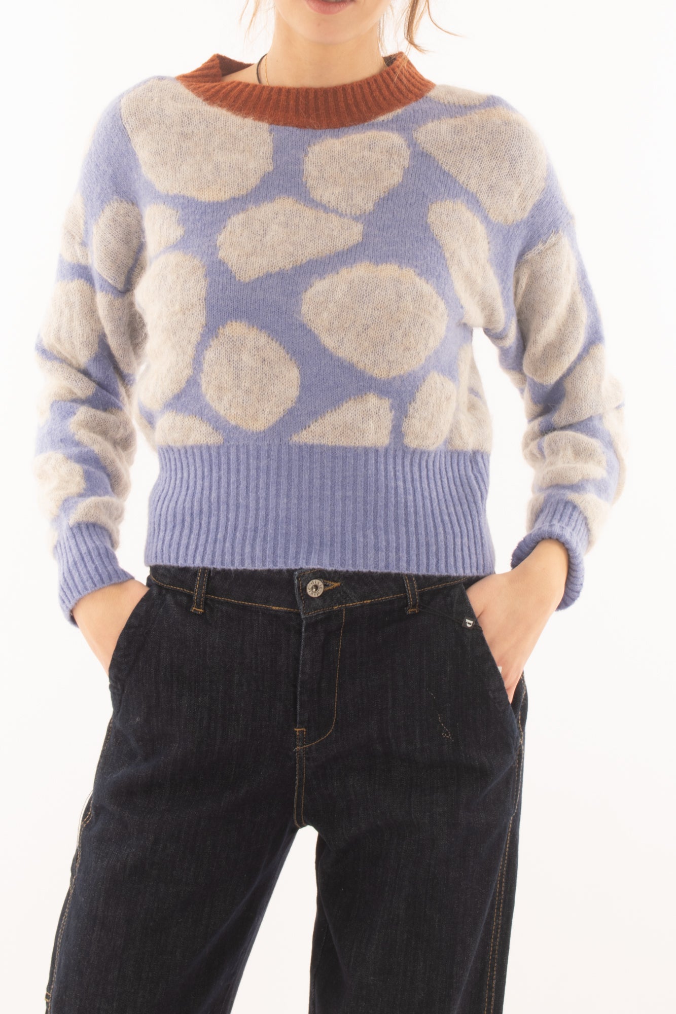 maglione da donna corto con sfere Metto - Celeste