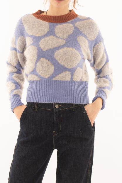 maglione da donna corto con sfere Metto - Celeste