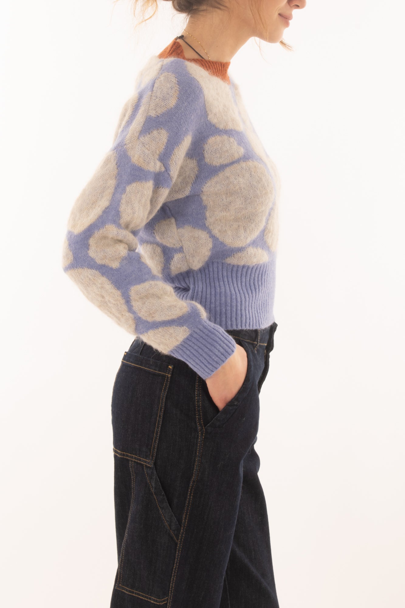 maglione da donna corto con sfere Metto - Celeste