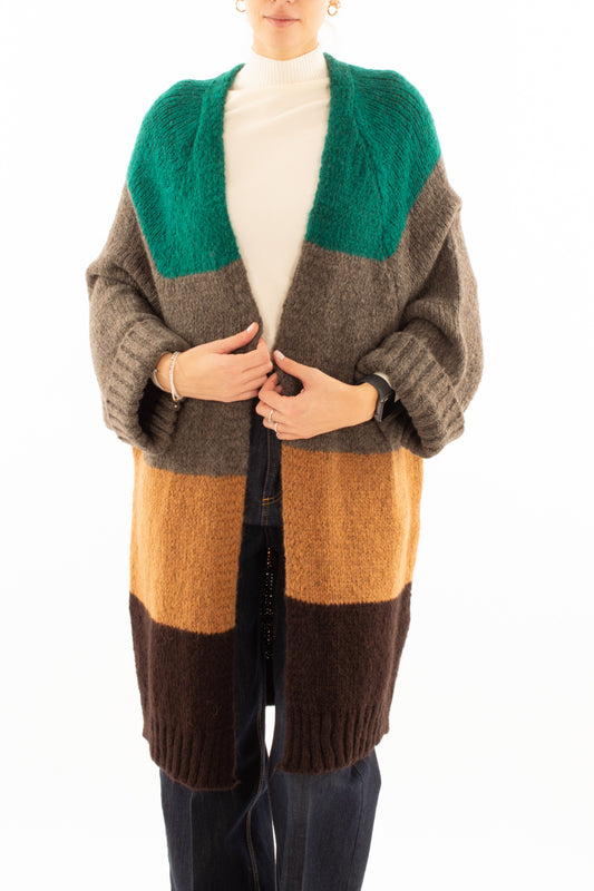 Cardigan lungo aperto Miamata - Grigio