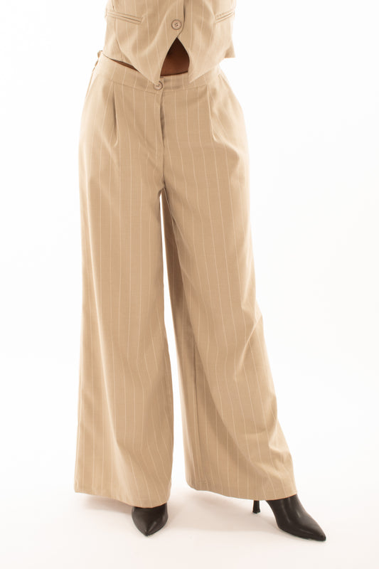 Pantalone palazzo gessato - beige