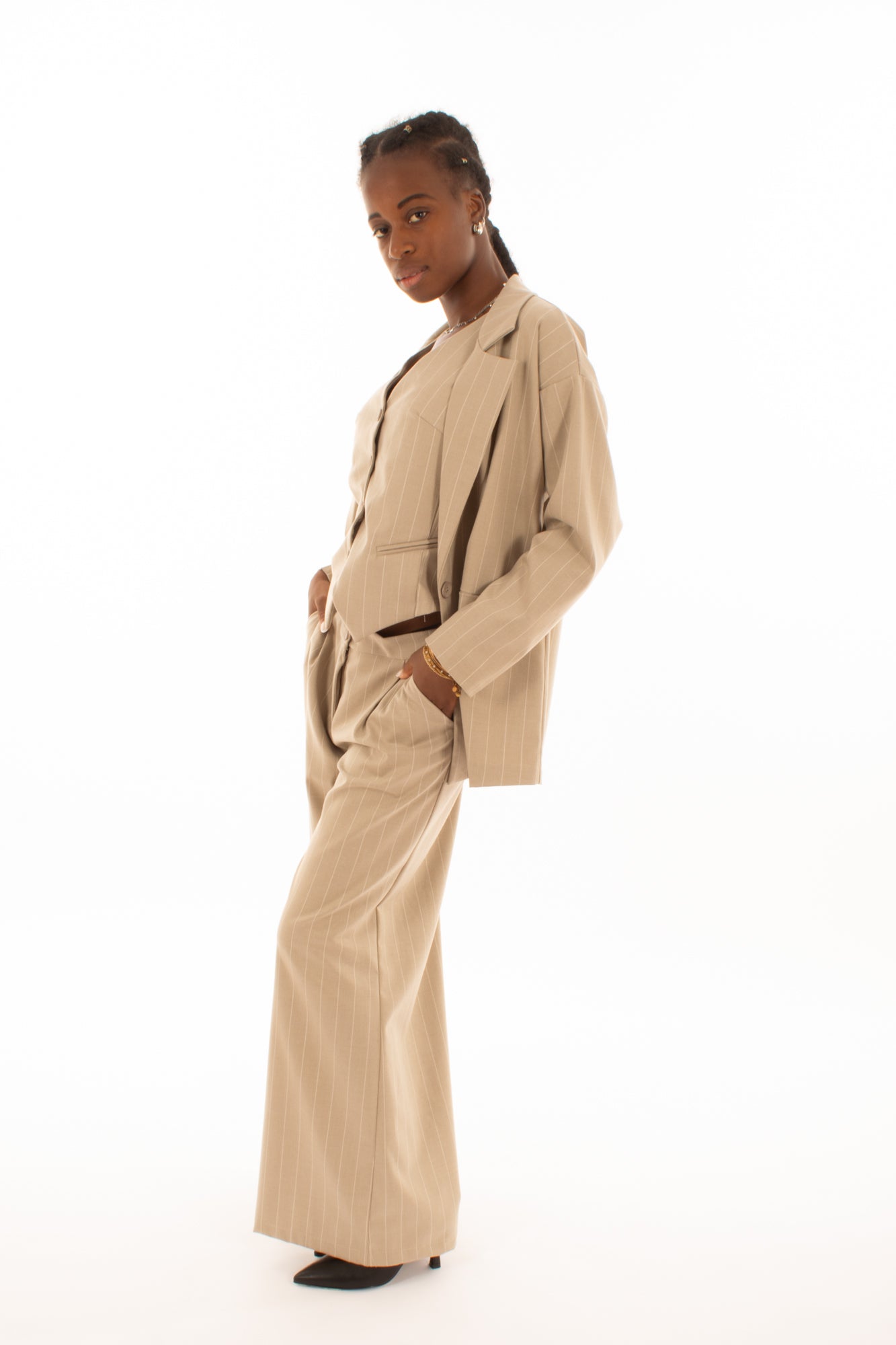 Pantalone palazzo gessato - beige