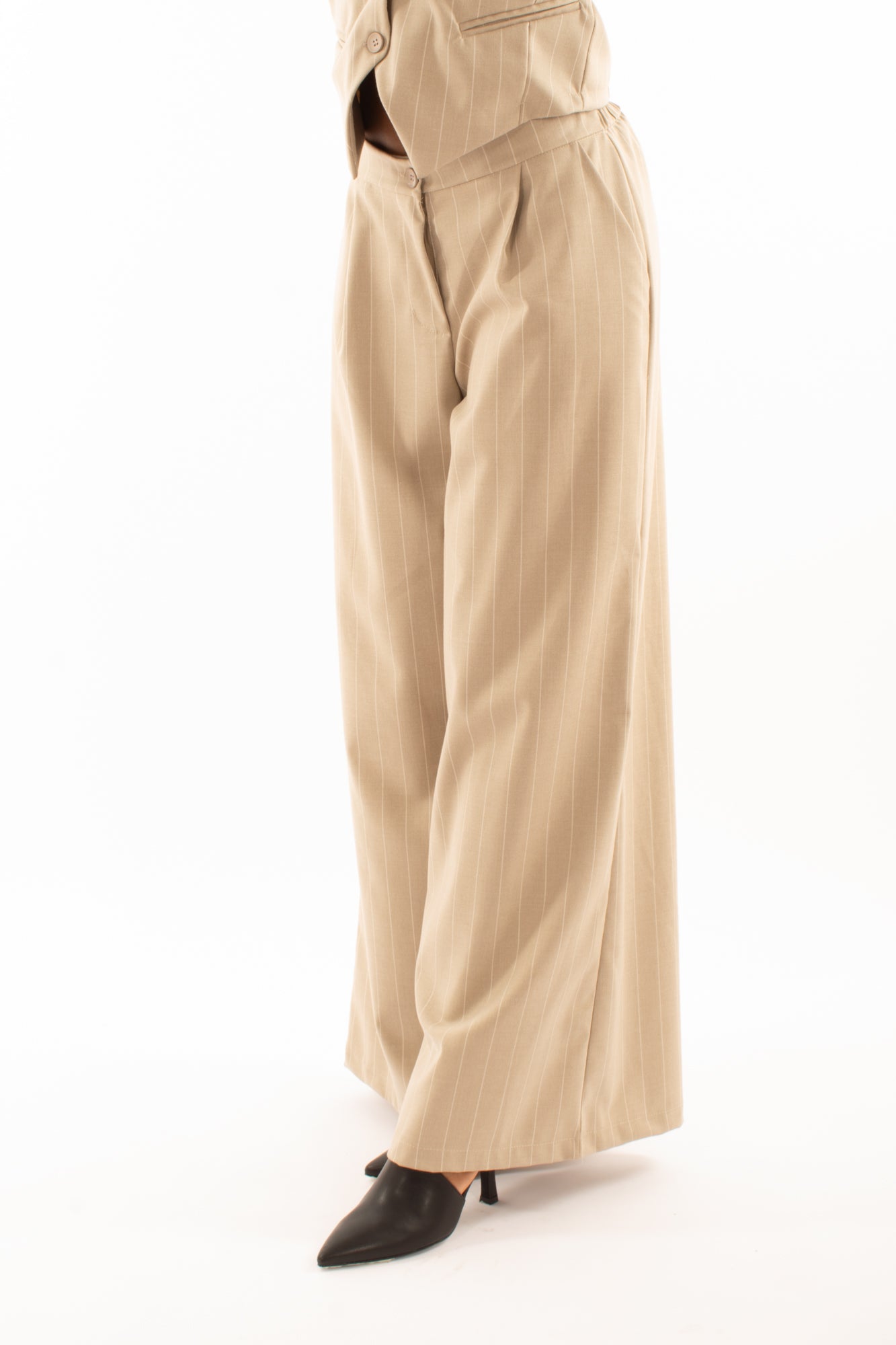 Pantalone palazzo gessato - beige