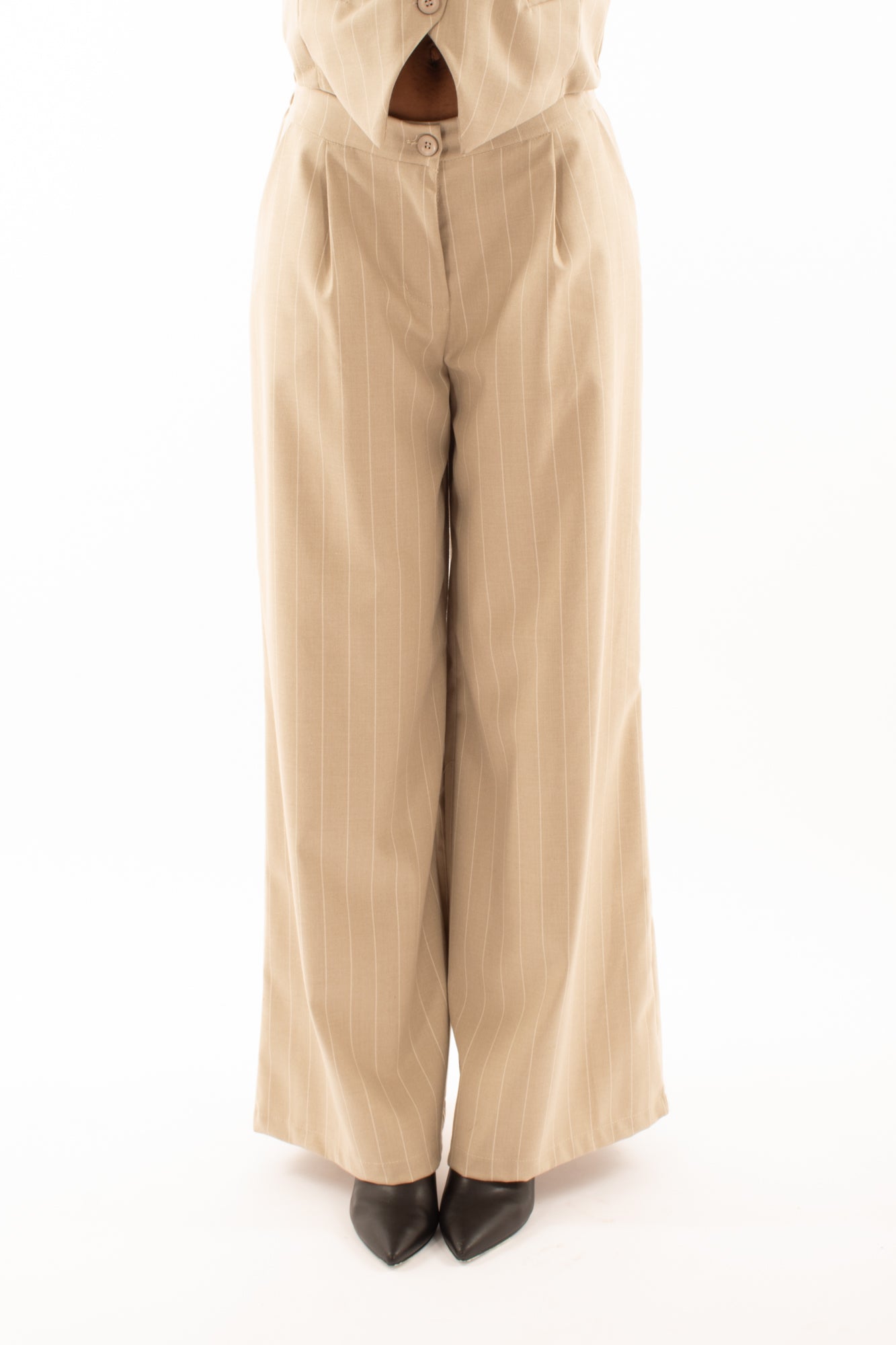 Pantalone palazzo gessato - beige