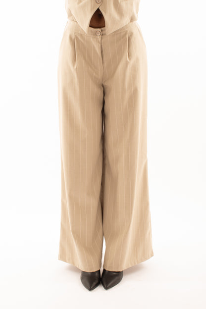 Pantalone palazzo gessato - beige