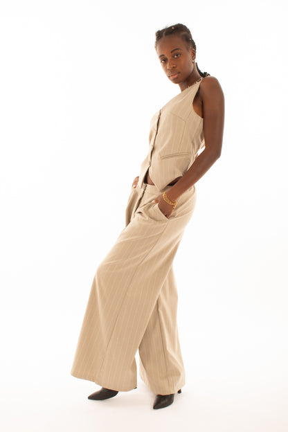 Pantalone palazzo gessato - beige