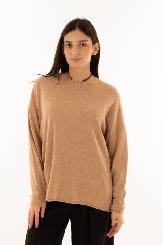 Maglione lungo con collo a barca Miamata - Beige
