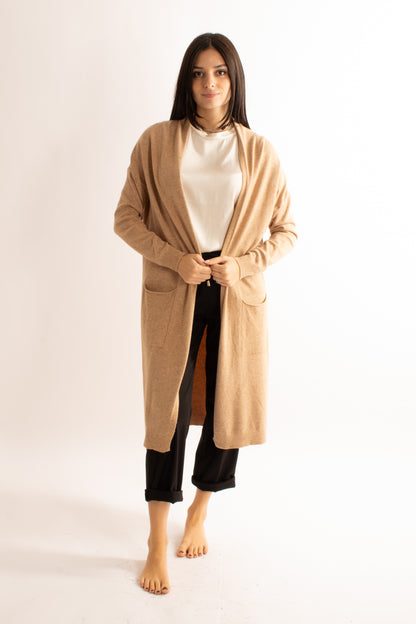 Cardigan lungo aperto Miamata - Sabbia