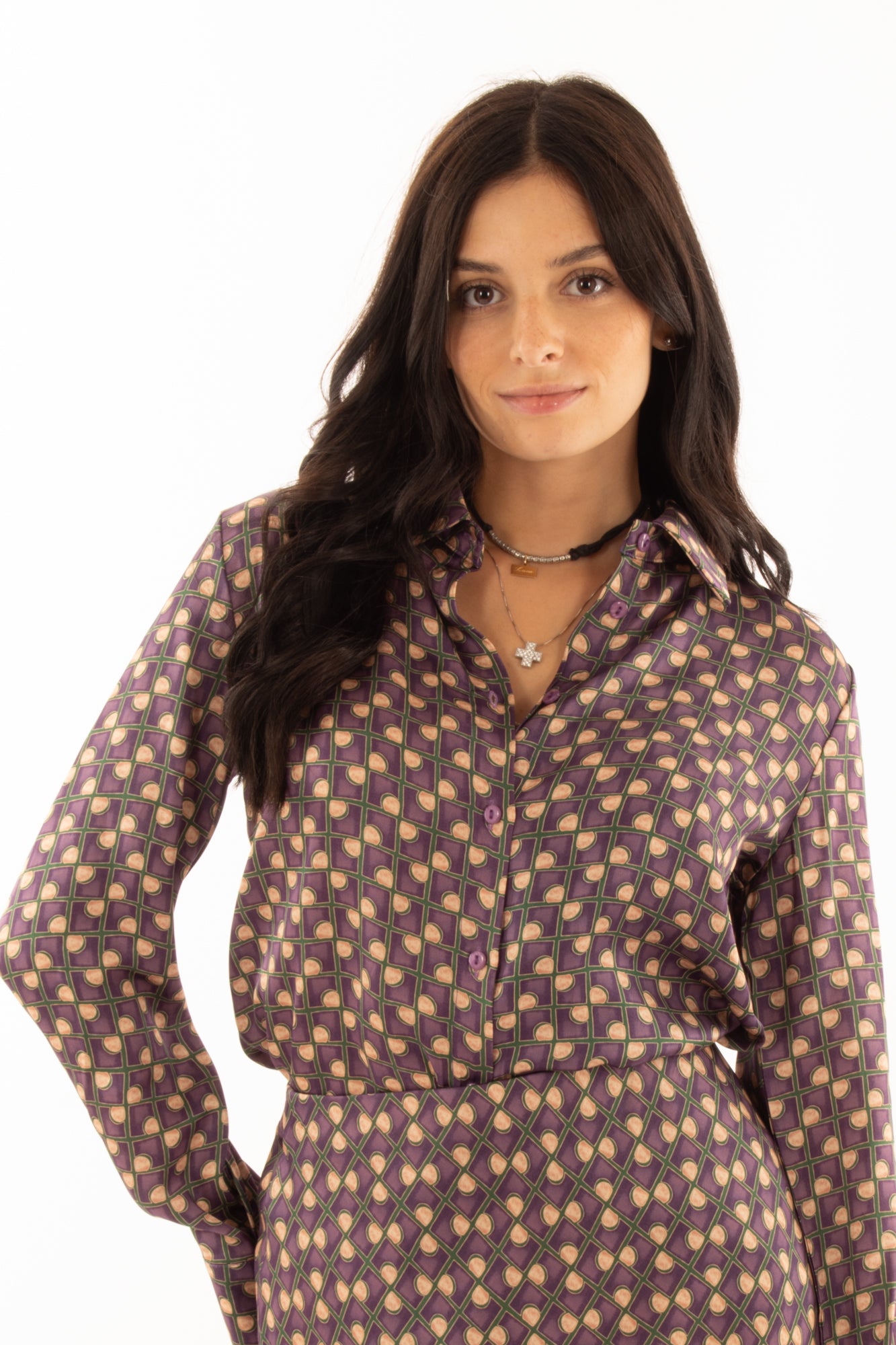 Camicia a fantasia in Viscosa Miamata - Viola