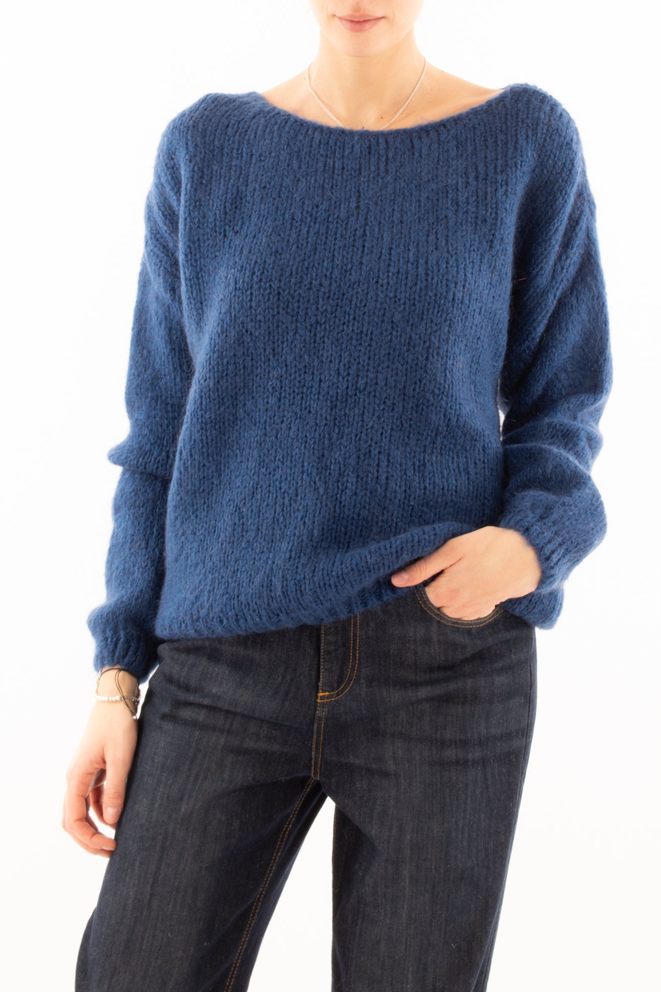 Maglione a barca misto mohair Miamata -blu
