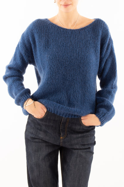 Maglione a barca misto mohair Miamata -blu