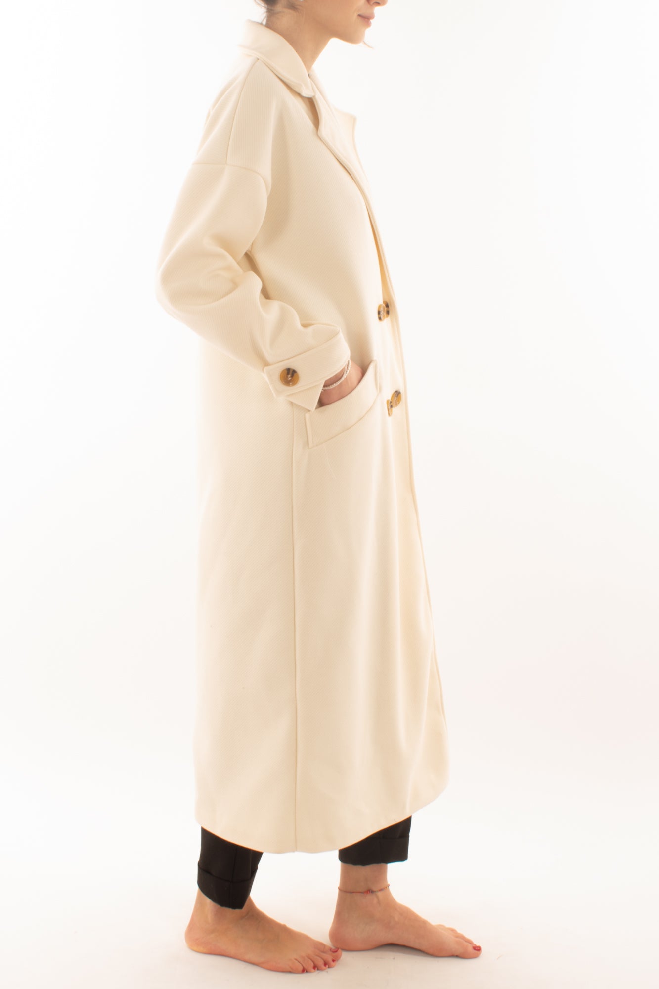 Cappotto lungo doppio petto Miamata - Burro