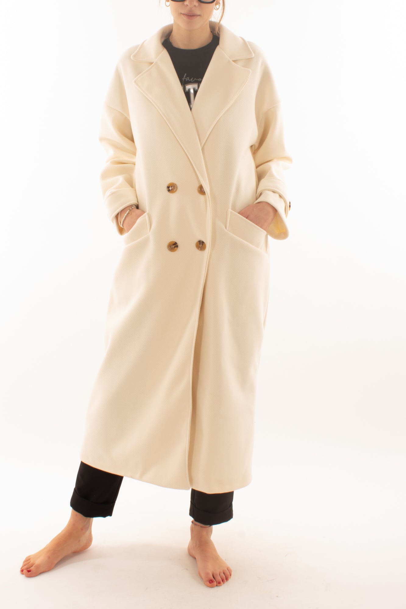 Cappotto lungo doppio petto Miamata - Burro