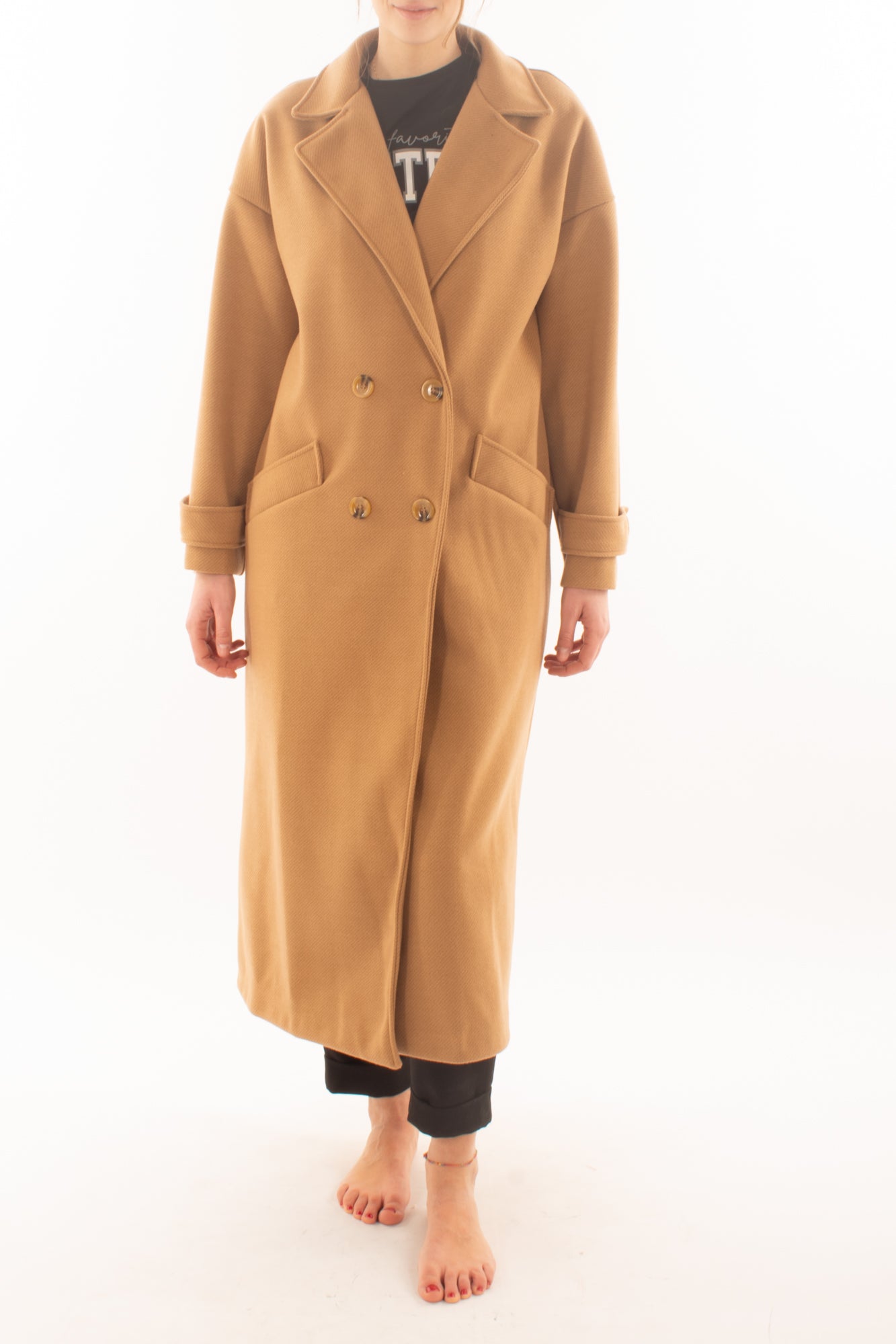 Cappotto lungo doppio petto Miamata - Cammello