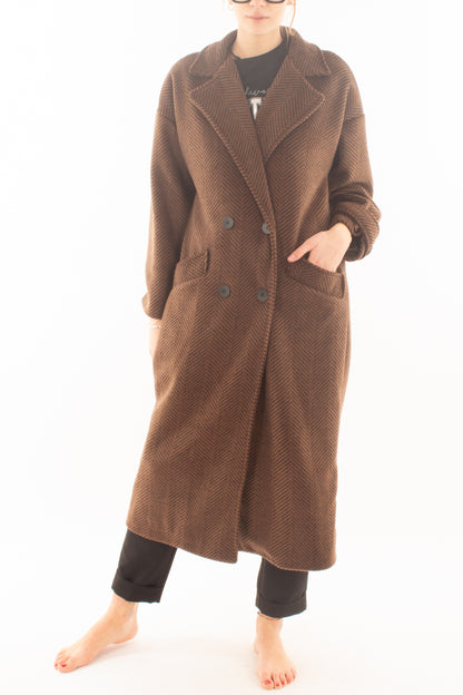 Cappotto spigato lungo doppiopetto Miamata _marrone