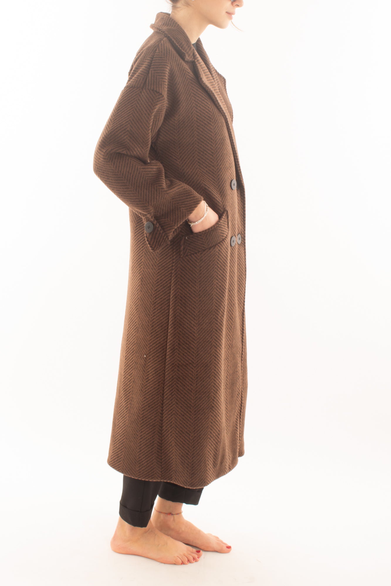 Cappotto spigato lungo doppiopetto Miamata _marrone