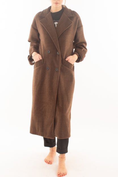 Cappotto spigato lungo doppiopetto Miamata _marrone
