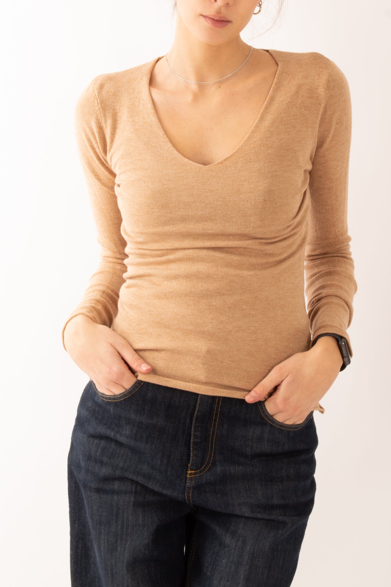 Maglia a v Miamata - Beige