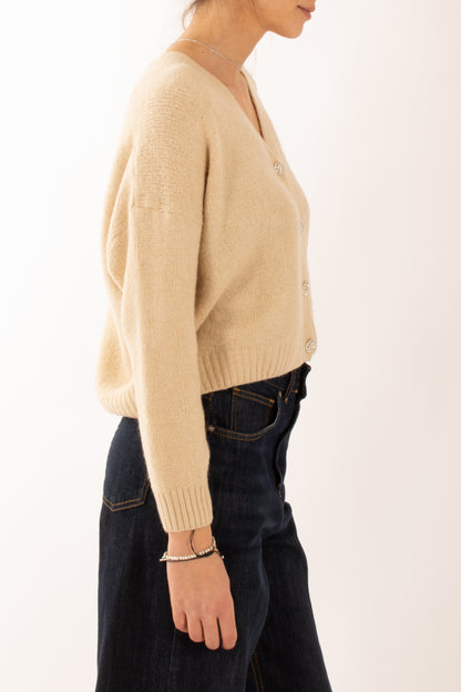 Cardigan con bottoni gioiello Miamata - Beige