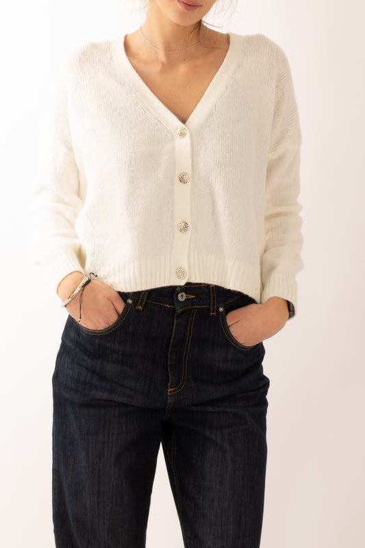 Cardigan con bottoni gioiello Miamata - Burro