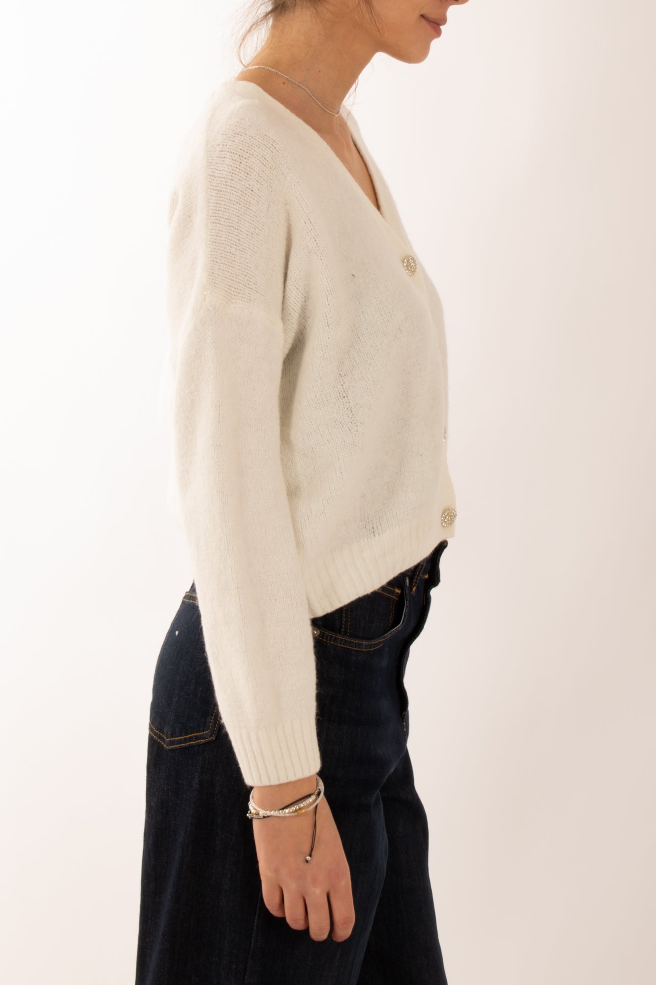 Cardigan con bottoni gioiello Miamata - Burro