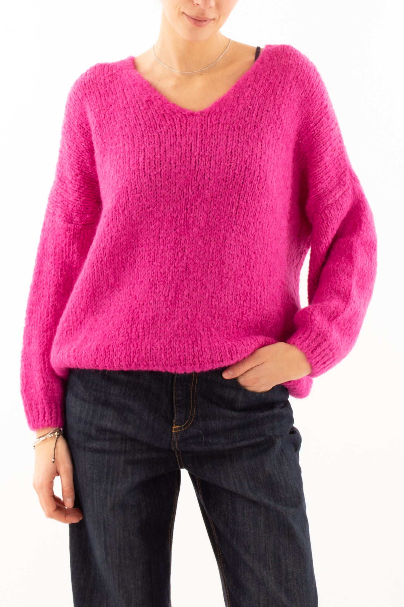 Maglione a v misto mohair Miamata - Fuxia