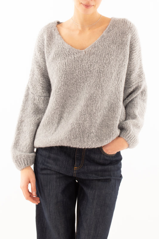 Maglione a v misto mohair Miamata - Grigio