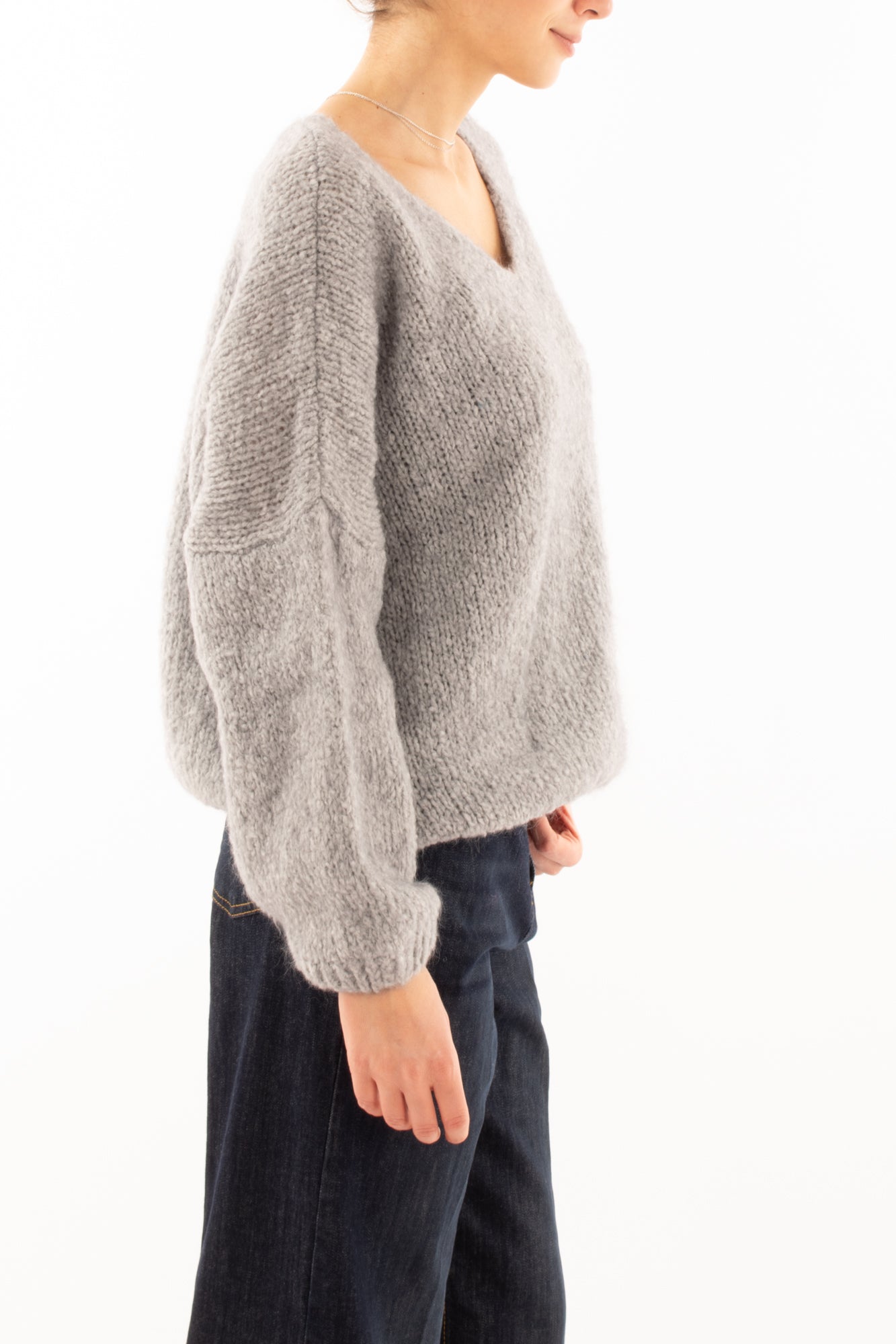 Maglione a v misto mohair Miamata - Grigio