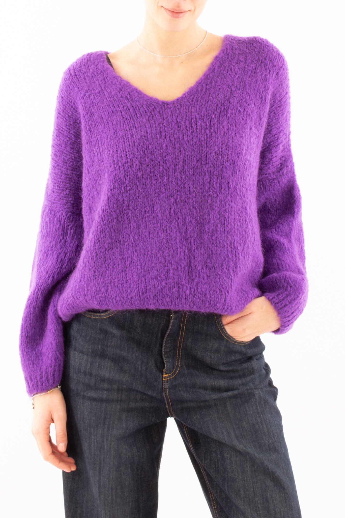 Maglione a v misto mohair Miamata - Viola