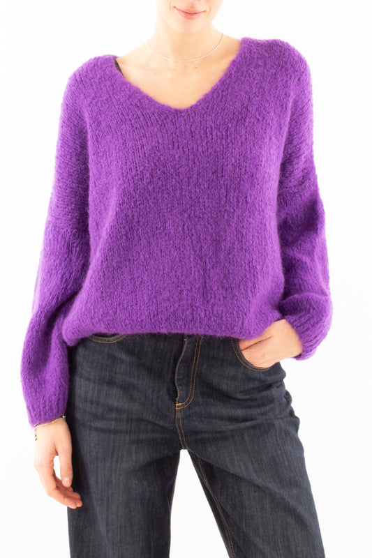 Maglione a v misto mohair Miamata - Viola