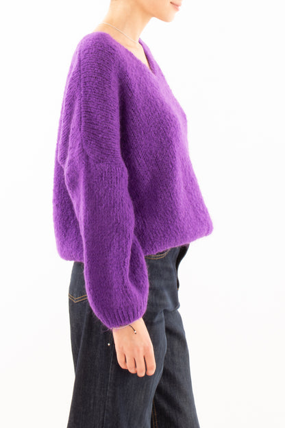 Maglione a v misto mohair Miamata - Viola