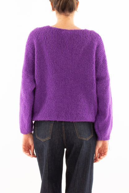 Maglione a v misto mohair Miamata - Viola