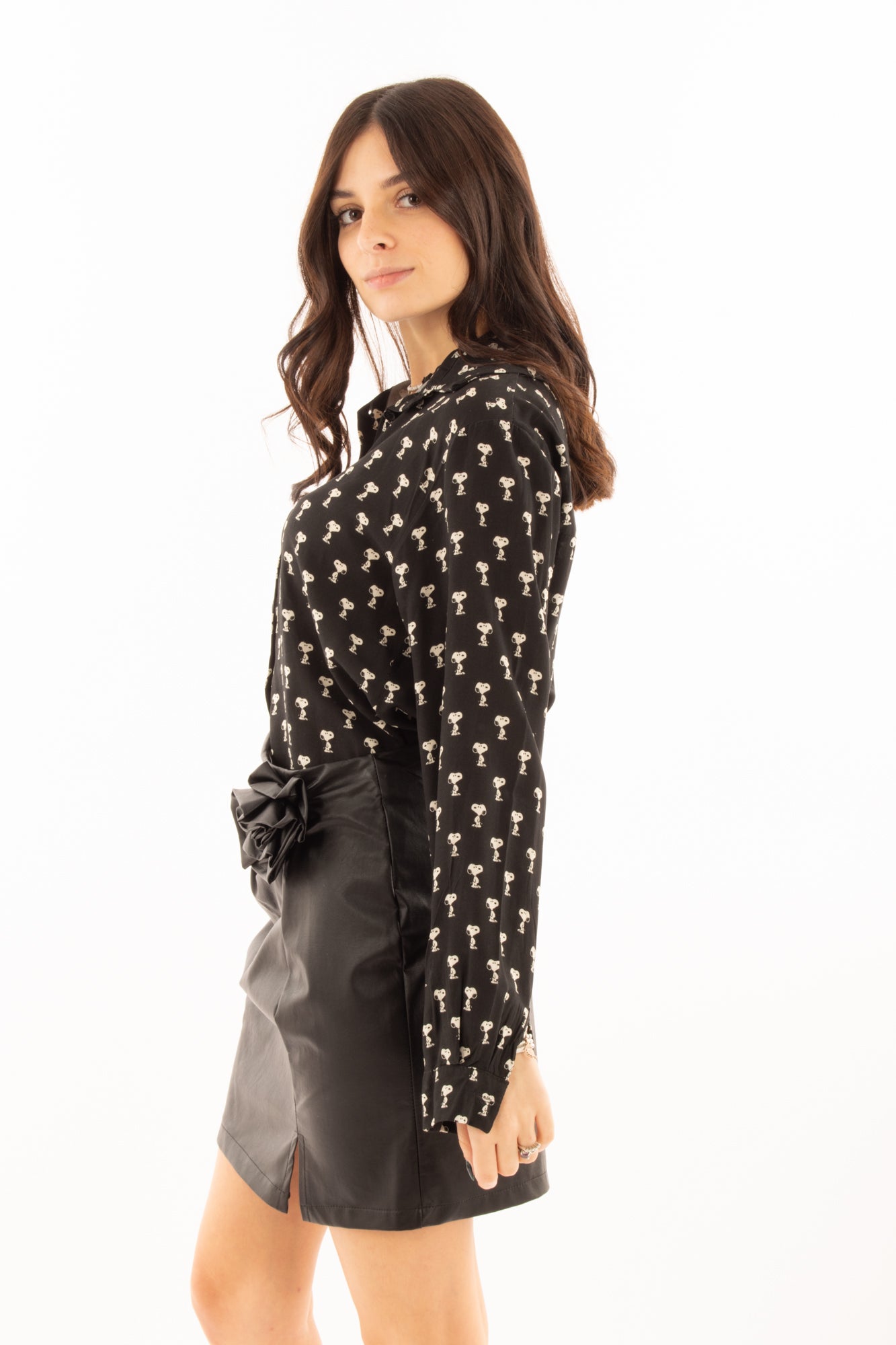 Camicia snoopy in viscosa Miamata - Nero