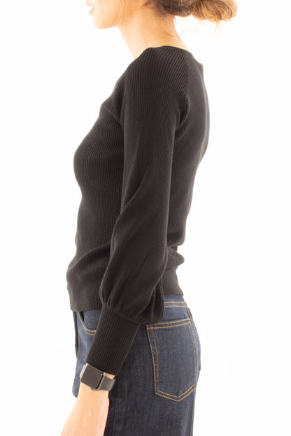 Maglia a costine a v Miamata - Nero