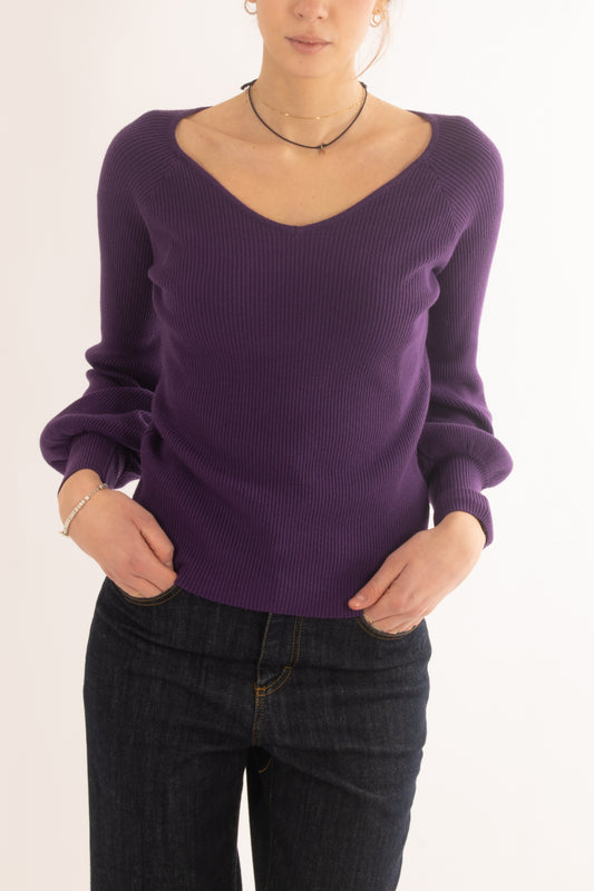 Maglia a costine a v Miamata - Viola