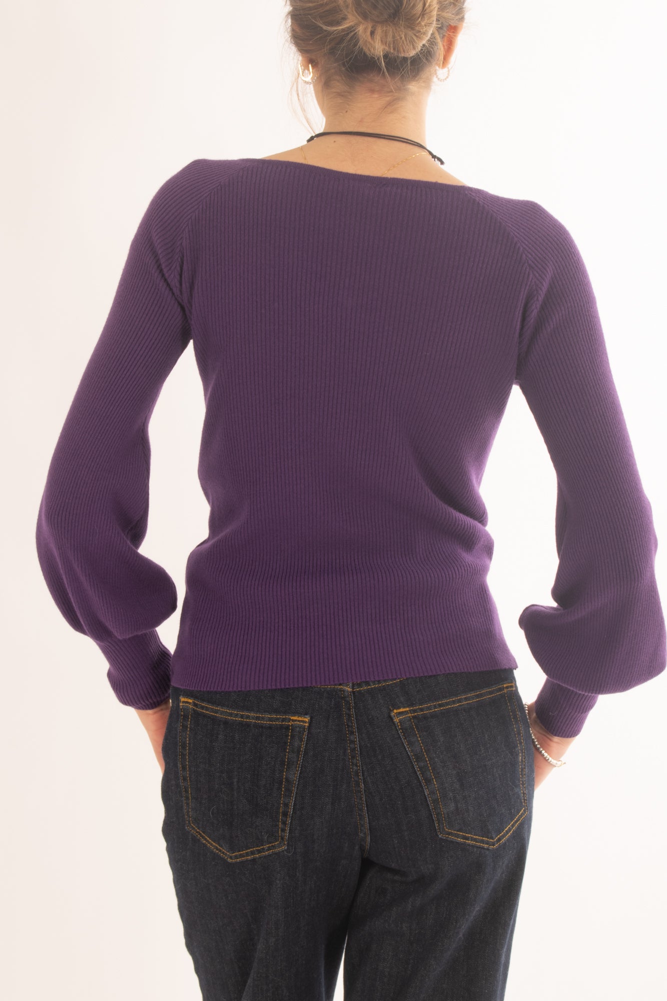 Maglia a costine a v Miamata - Viola