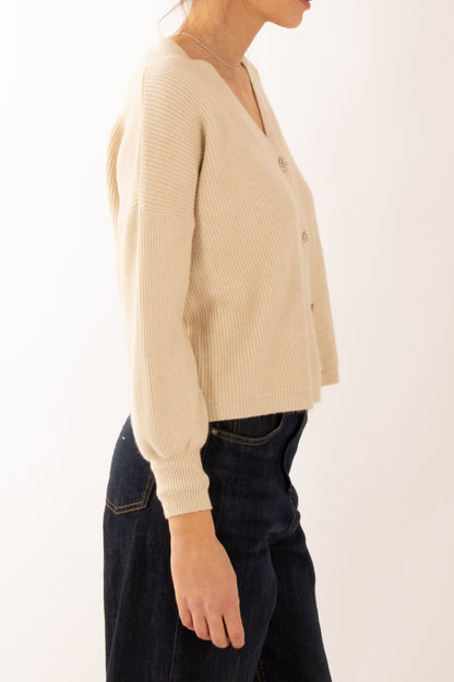 Cardigan bottone gioiello Miamata - Beige
