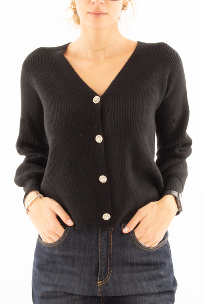 Cardigan bottone gioiello Miamata - Nero