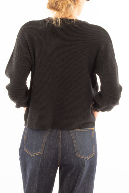 Cardigan bottone gioiello Miamata - Nero