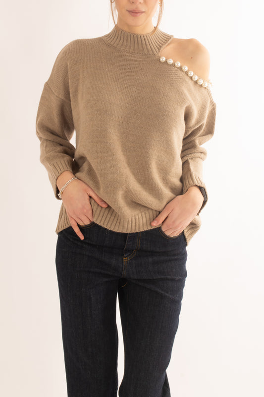 Maglione misto lana con perle da Donna Motel - Mastice