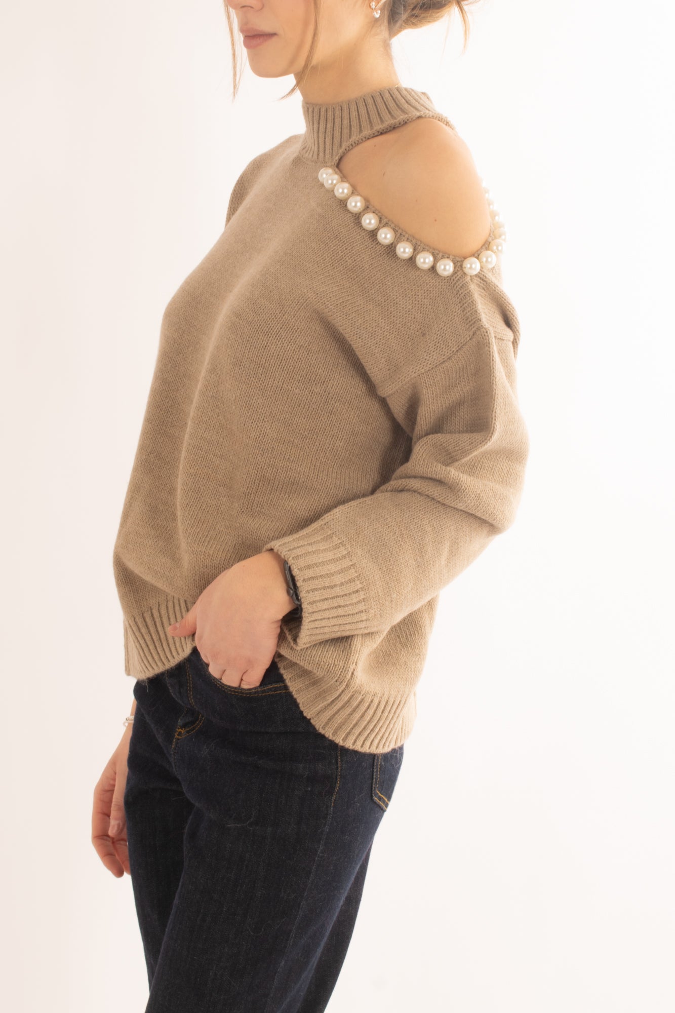 Maglione misto lana con perle da Donna Motel - Mastice