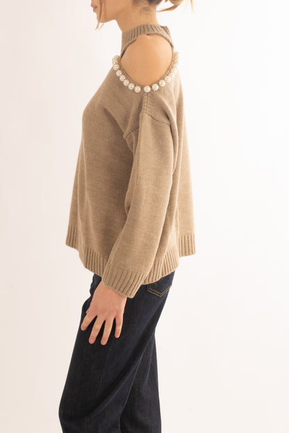 Maglione misto lana con perle da Donna Motel - Mastice