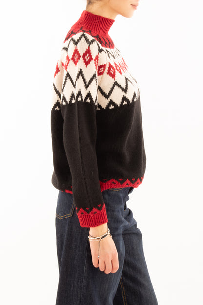 Maglione fantasia giometrica misto alpaca Motel - Nero