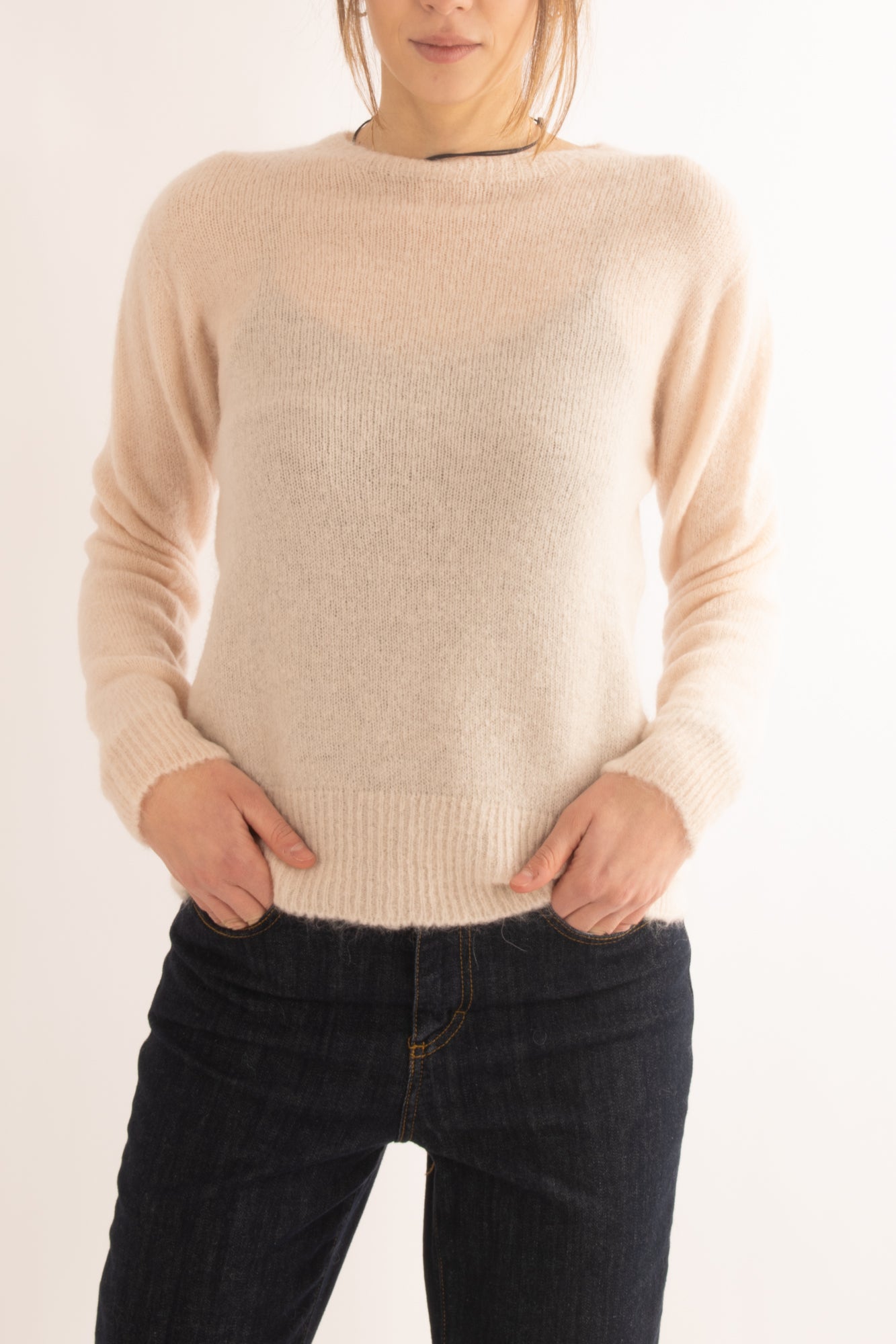 Malione misto mohair girocollo da Donna - Ecru