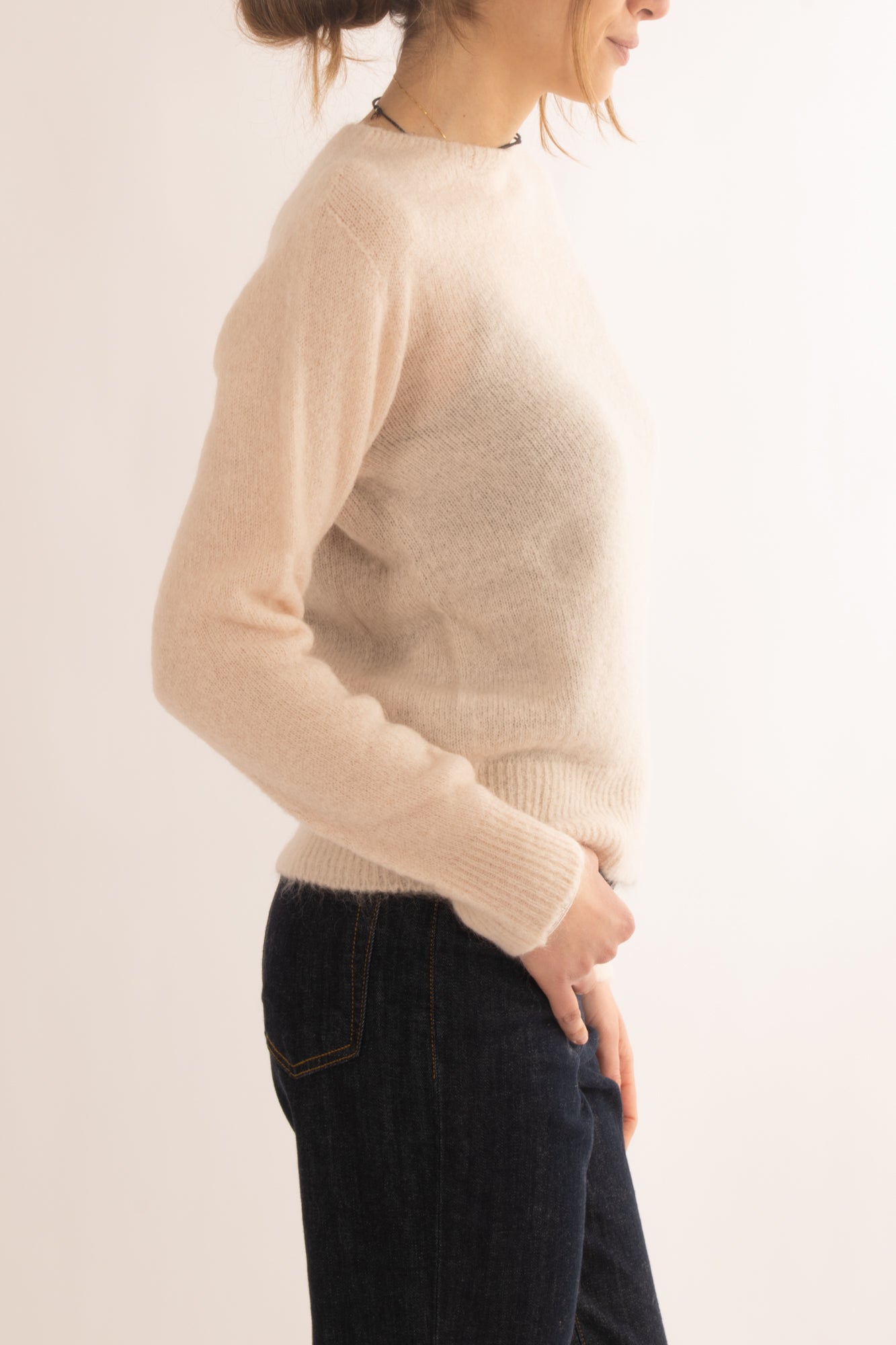 Malione misto mohair girocollo da Donna - Ecru